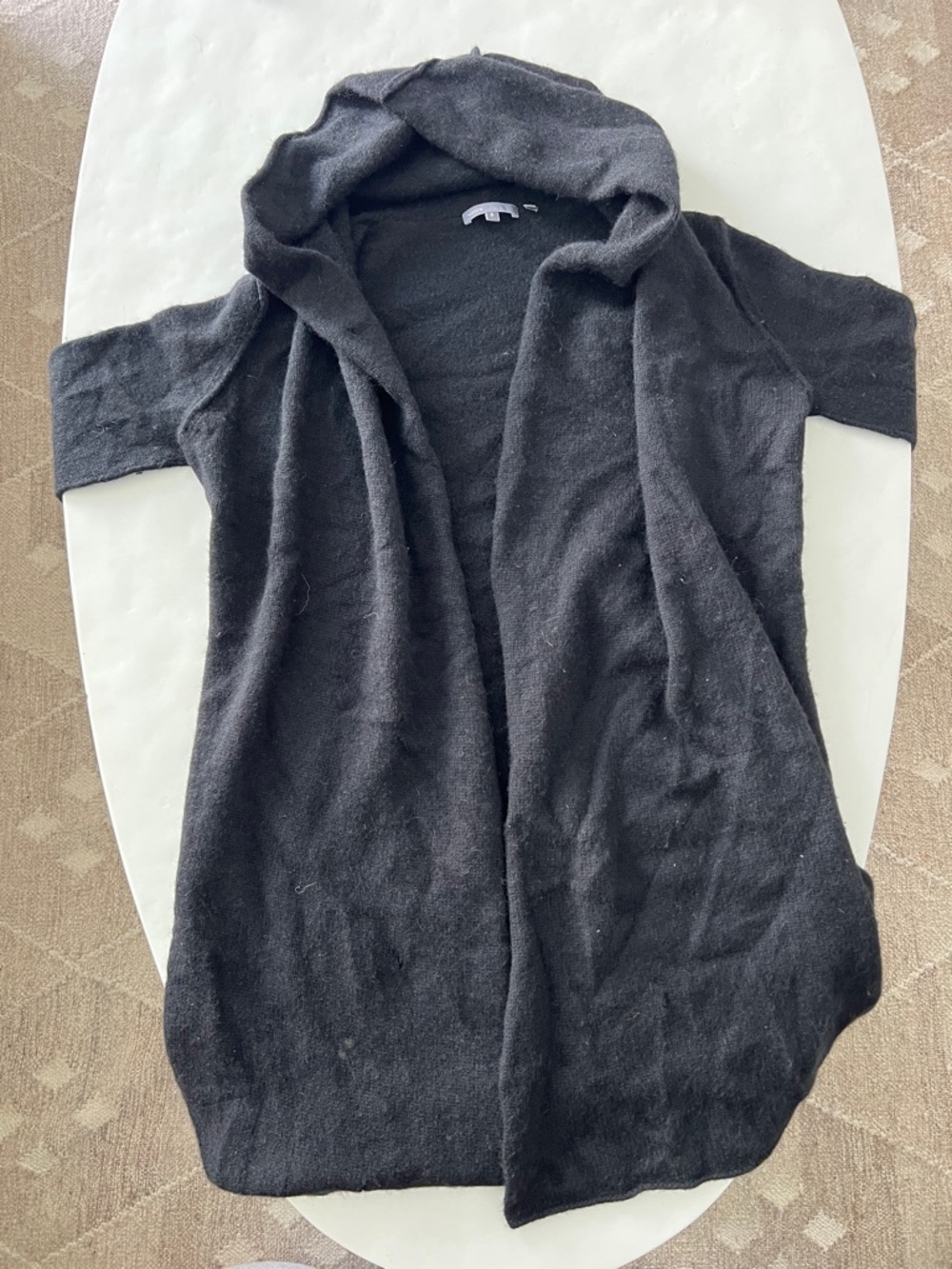 VINCE Black Hooded Cashmere Wool Alpaca Soft Open Relaxed Fit Cardigan Small - Picture 4 of 7